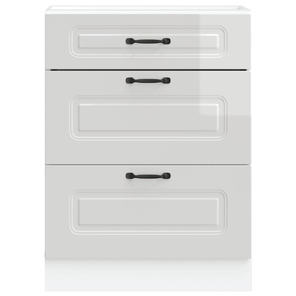 Kitchen Base Cabinet "Kalmar" High Gloss White Engineered Wood