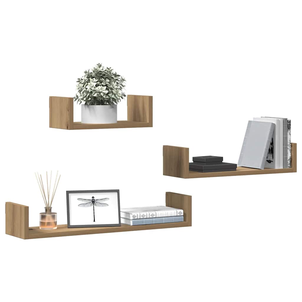 Wall Shelves 3 pcs Artisan Oak Engineered Wood