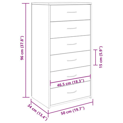 Sideboard with 6 Drawers Old Wood 50x34x96 cm Engineered Wood