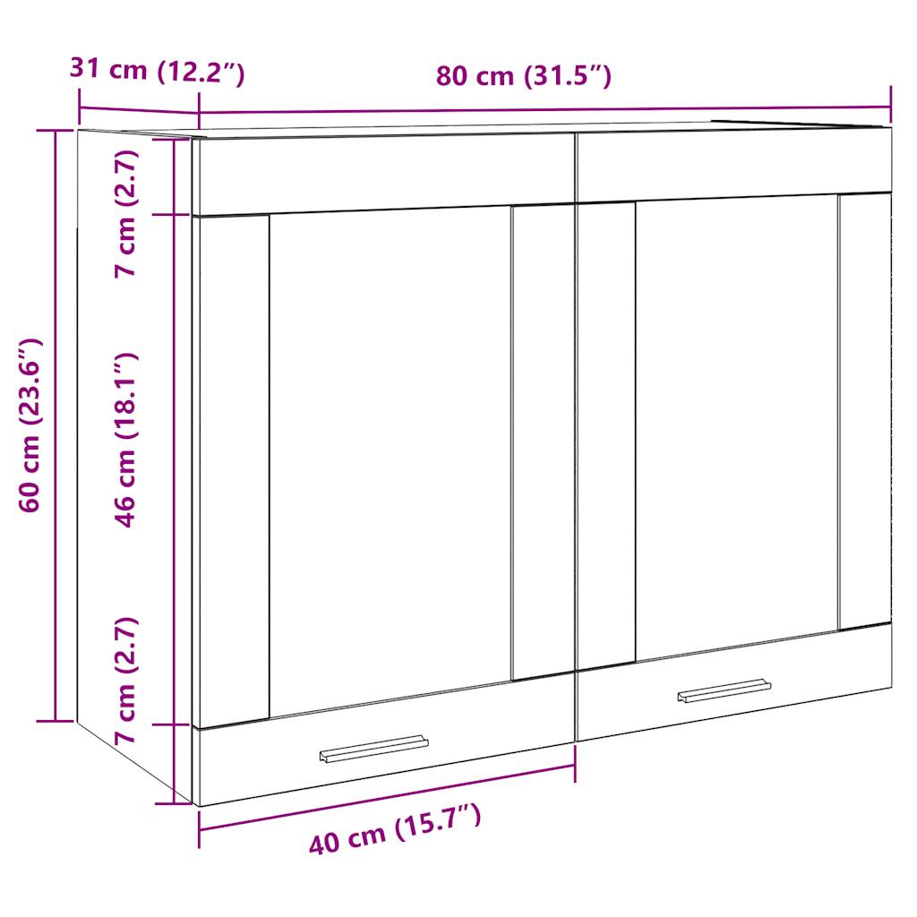 Hanging Glass Cabinet Lyon Artisan Oak 80x31x60 cm Engineered Wood