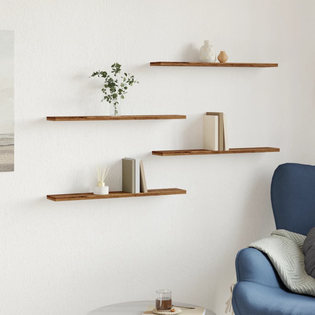 Wall Shelves 4 pcs Old Wood 60x20x1.5 cm Engineered Wood