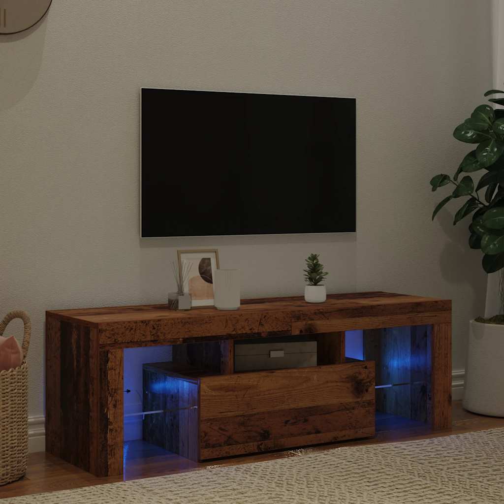 TV Cabinet with LED Lights Old Wood 120x36.5x40 cm Engineered Wood