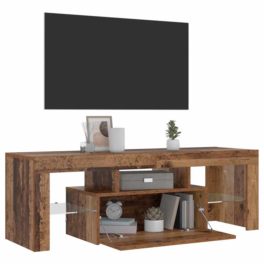 TV Cabinet with LED Lights Old Wood 120x36.5x40 cm Engineered Wood