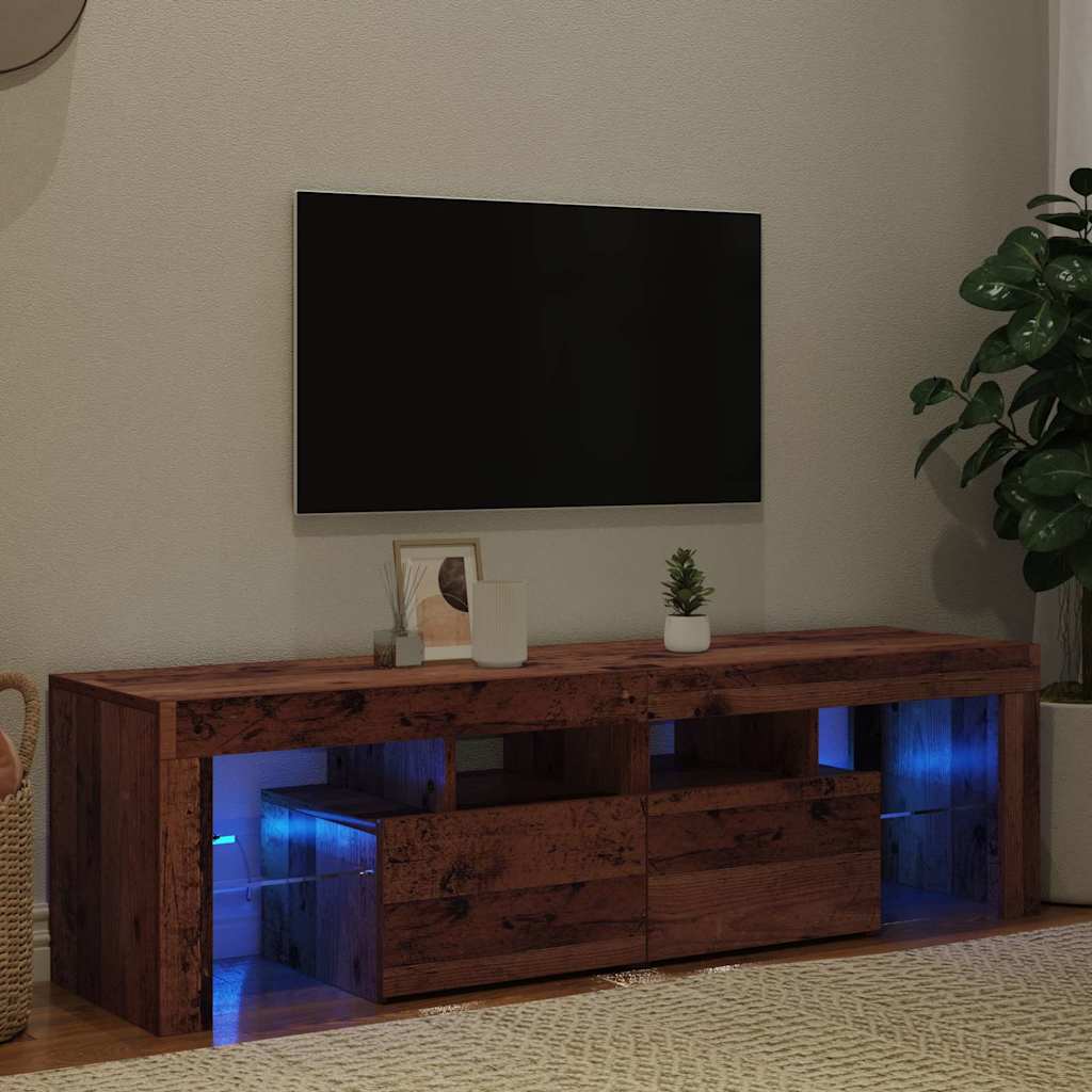 TV Cabinet with LED Lights Old Wood 140x36.5x40 cm Engineered Wood
