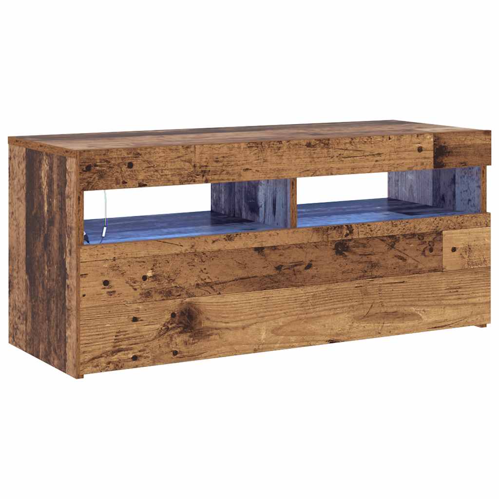 TV Cabinet with LED Lights Old Wood 90x35x40 cm Engineered Wood