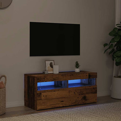 TV Cabinet with LED Lights Old Wood 90x35x40 cm Engineered Wood