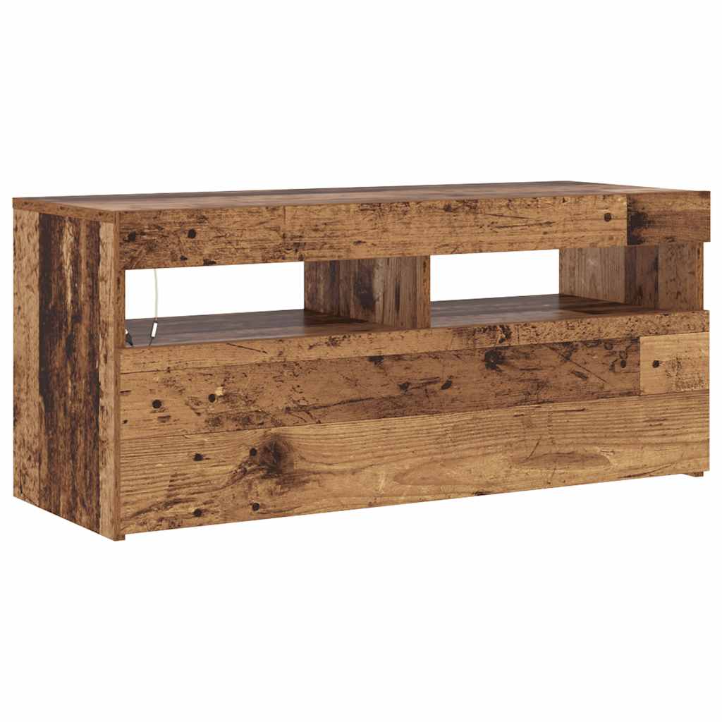 TV Cabinet with LED Lights Old Wood 90x35x40 cm Engineered Wood