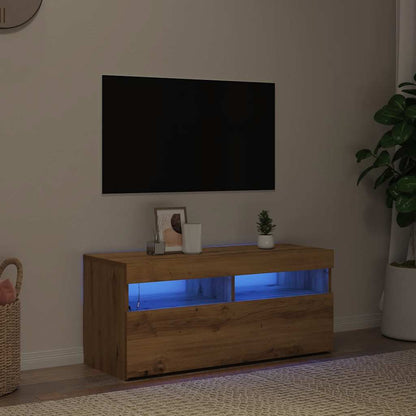 TV Cabinet with LED Lights Artisan Oak 90x35x40 cm Engineered Wood