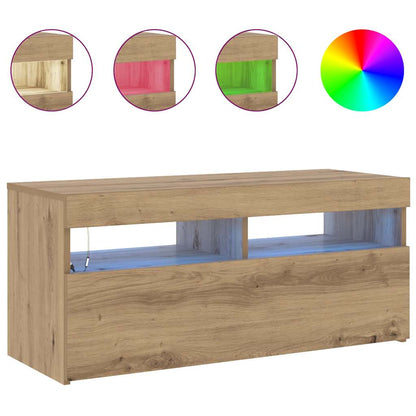 TV Cabinet with LED Lights Artisan Oak 90x35x40 cm Engineered Wood