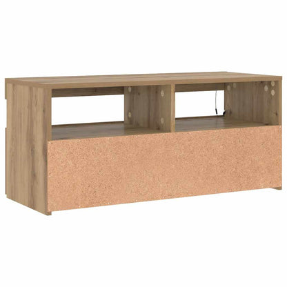 TV Cabinet with LED Lights Artisan Oak 90x35x40 cm Engineered Wood