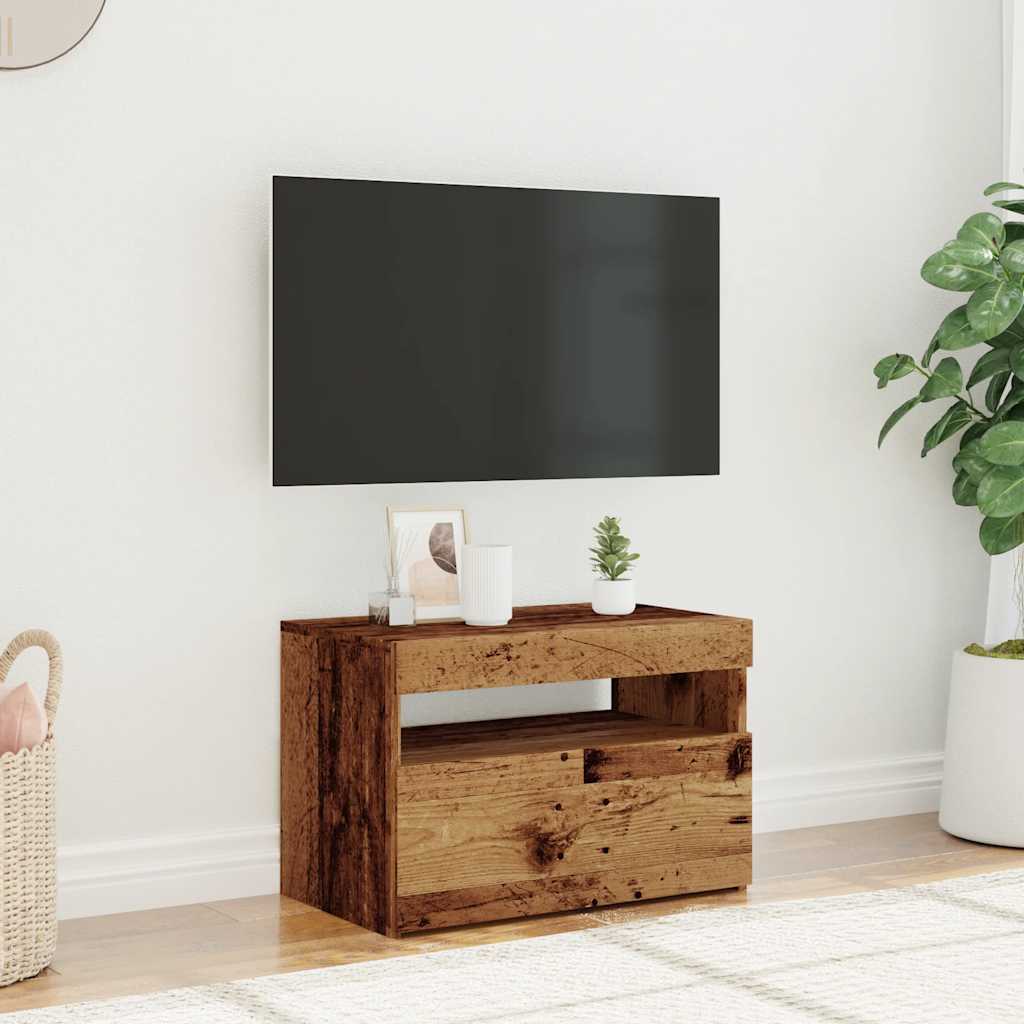 TV Cabinet with LED Lights Old Wood 60x35x40 cm Engineered Wood