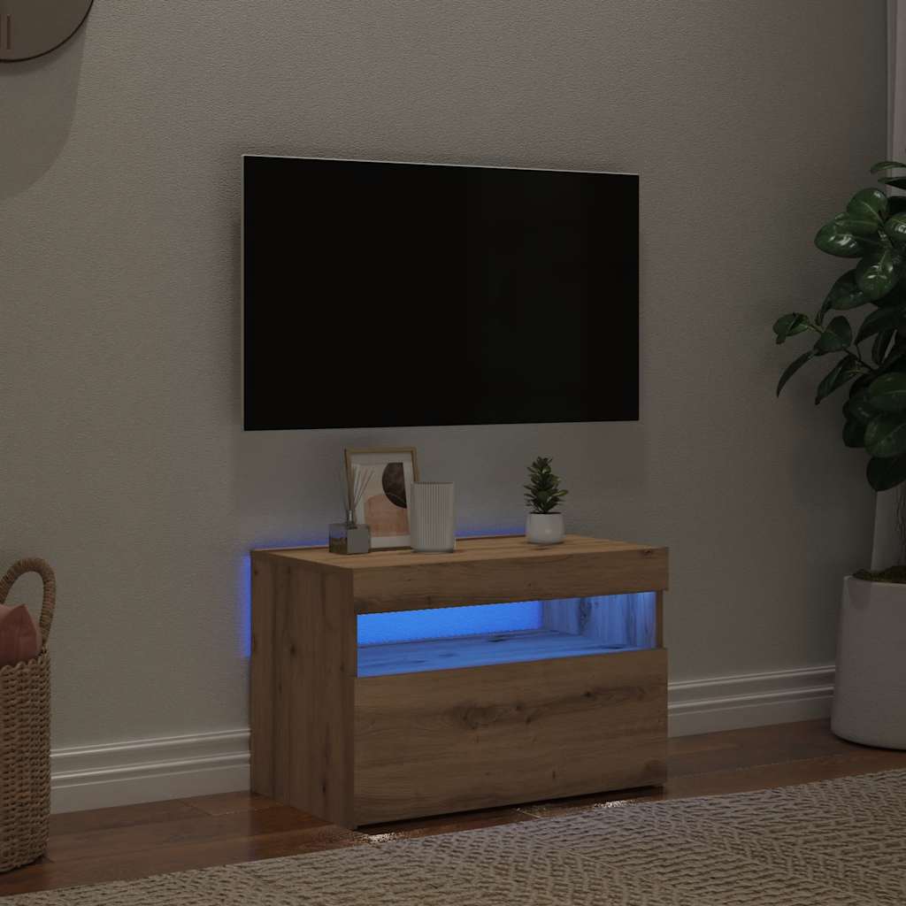 TV Cabinet with LED Lights Artisan Oak 60x35x40 cm Engineered Wood