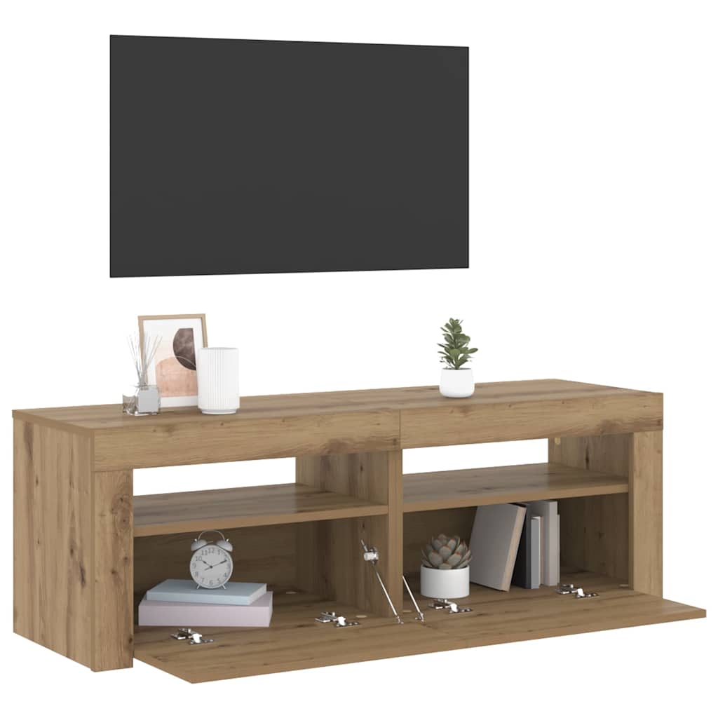 TV Cabinet with LED Lights Artisan Oak 120x35x40 cm Engineered Wood