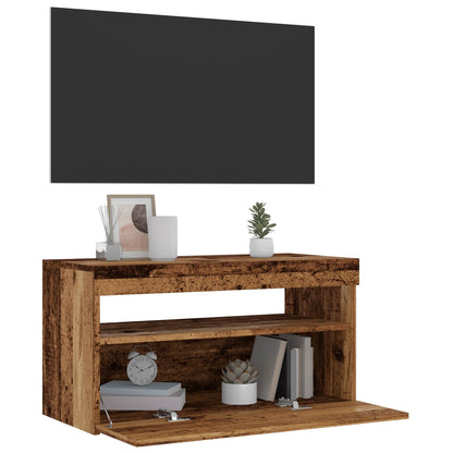 TV Cabinet with LED Lights Old Wood 75x35x40 cm Engineered Wood