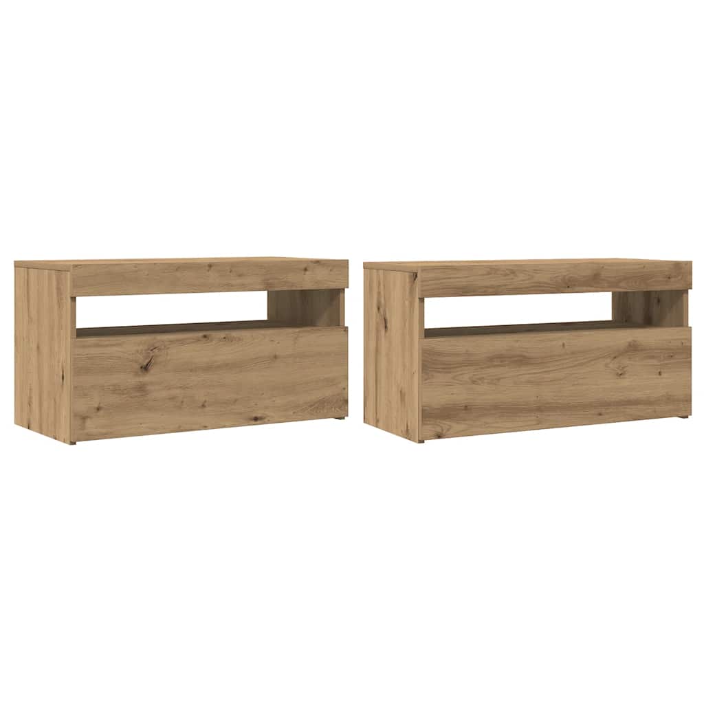 TV Cabinet with LED Lights Artisan Oak 75x35x40 cm Engineered Wood