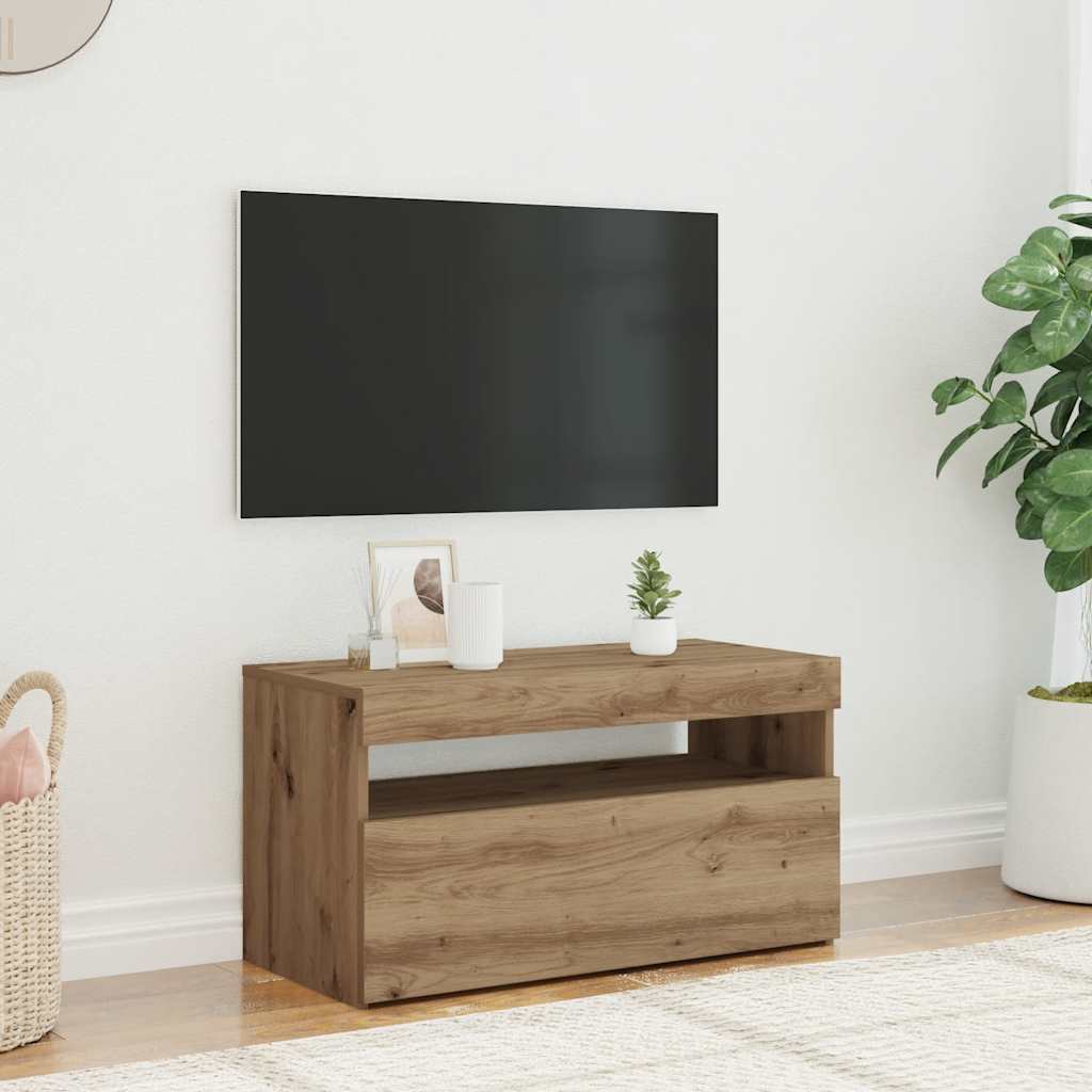 TV Cabinet with LED Lights Artisan Oak 75x35x40 cm Engineered Wood