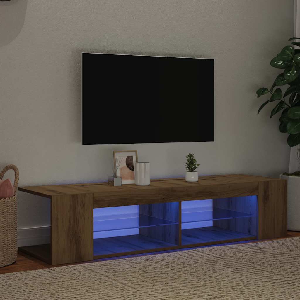 TV Cabinet with LED Lights Artisan Oak 90x39x30 cm Engineered Wood