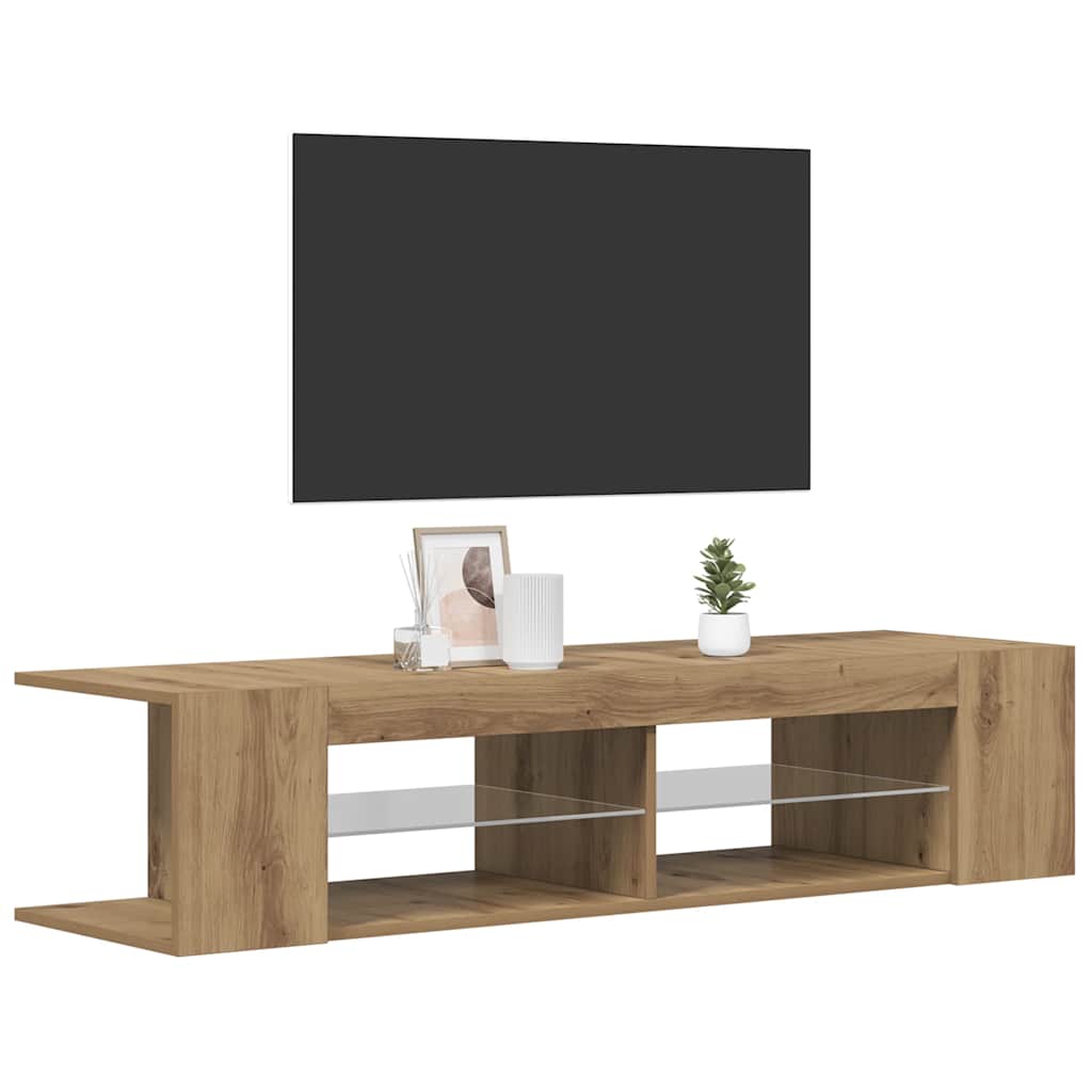 TV Cabinet with LED Lights Artisan Oak 90x39x30 cm Engineered Wood