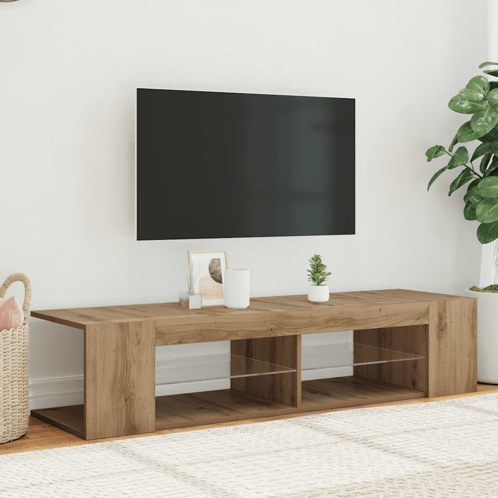 TV Cabinet with LED Lights Artisan Oak 90x39x30 cm Engineered Wood