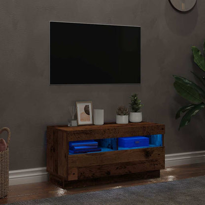 TV Cabinet with LED Lights Old Wood 80x35x40 cm Engineered Wood
