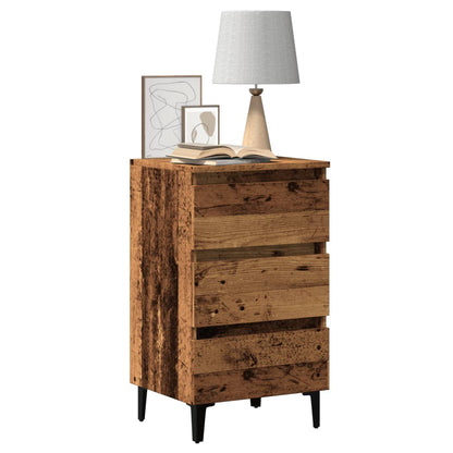 Bed Cabinet with Metal Legs Old Wood 40x35x69 cm