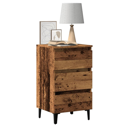 Bed Cabinet with Metal Legs Old Wood 40x35x69 cm