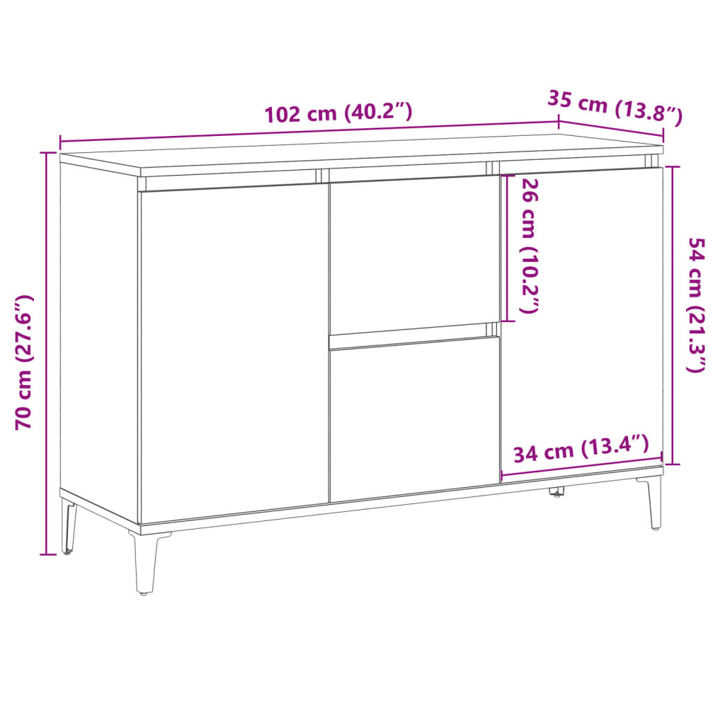 Sideboard Old Wood 102x35x70 cm Engineered Wood
