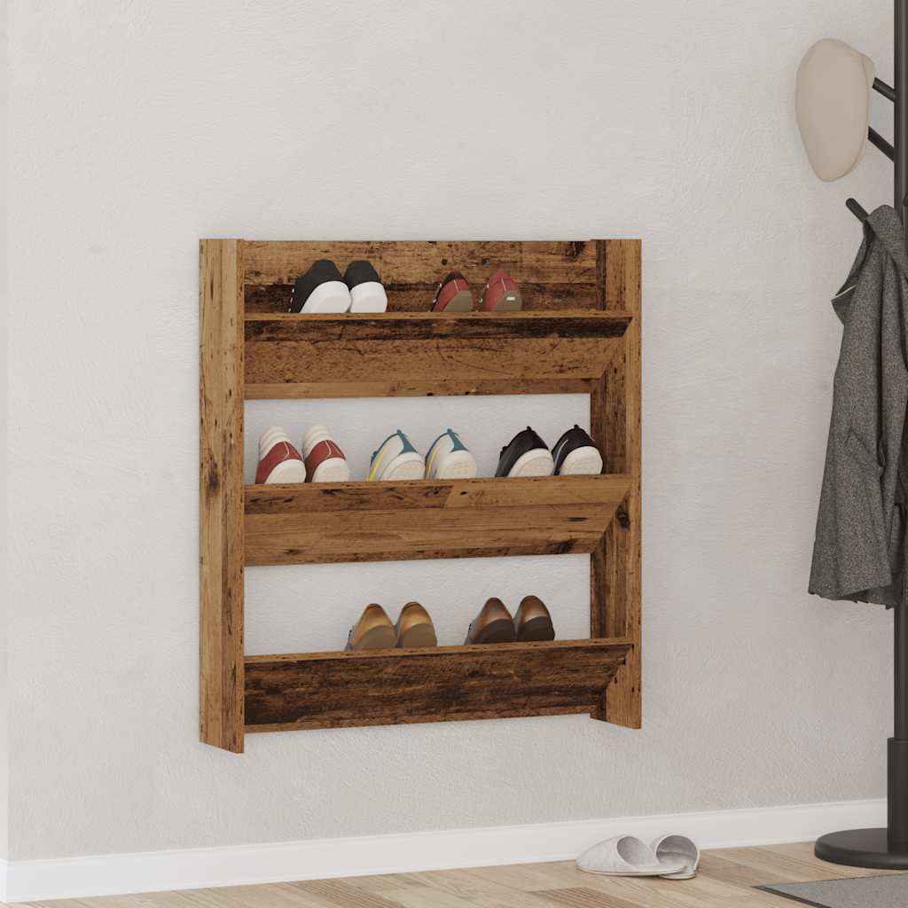 Wall Shoe Cabinet Old Wood 80x18x90 cm Engineered Wood