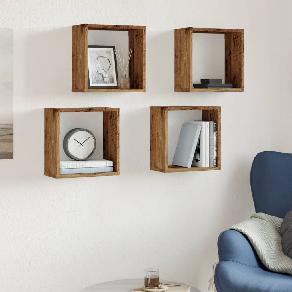 Wall Cube Shelves 4 pcs Old Wood 30x15x30 cm Engineered Wood