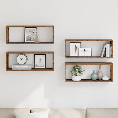 Wall Cube Shelves 4 pcs Old Wood 60x15x23 cm Engineered Wood
