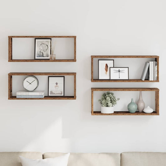 Wall Cube Shelves 4 pcs Old Wood 60x15x23 cm Engineered Wood