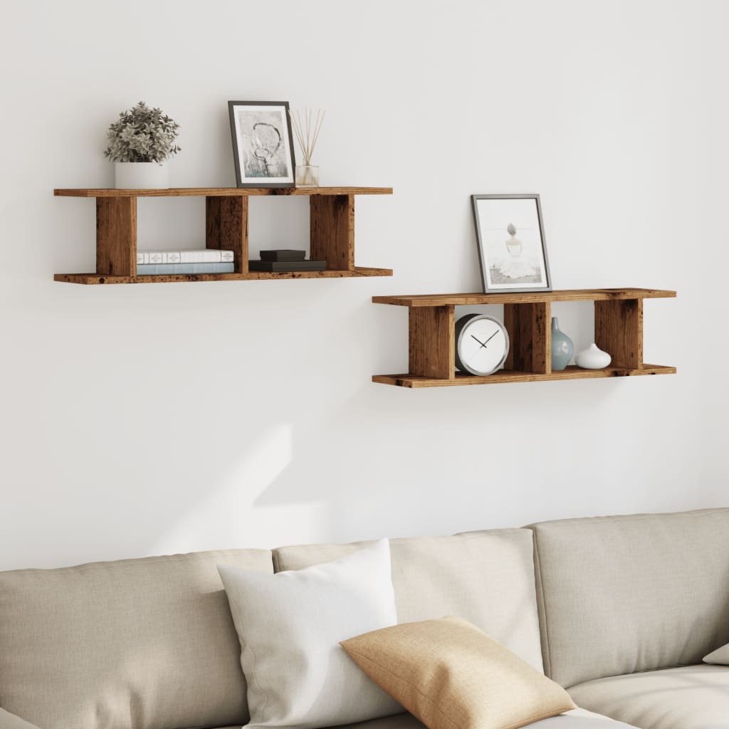 Wall Shelves 2 pcs Old Wood 75x18x20 cm Engineered Wood