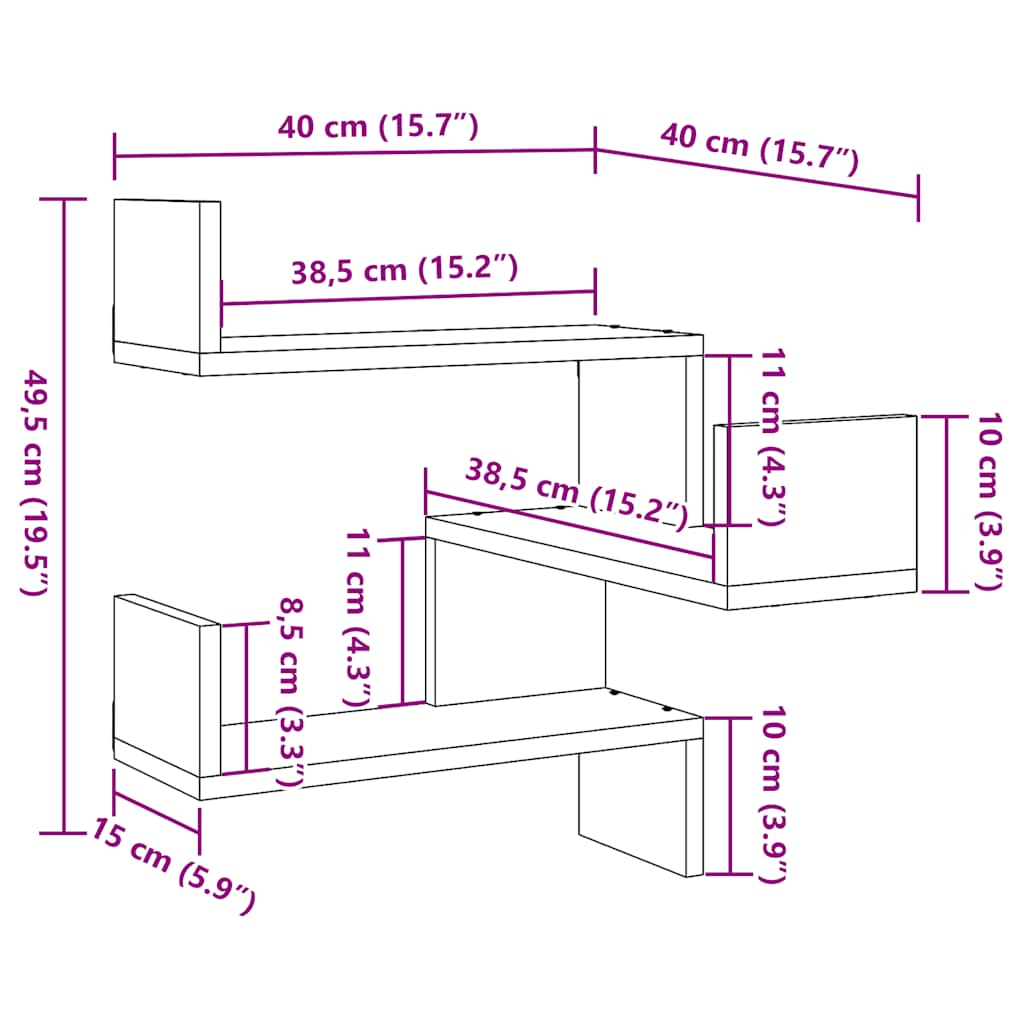 Wall Corner Shelves 2 pcs Old Wood 40x40x49,5 cm Engineered Wood