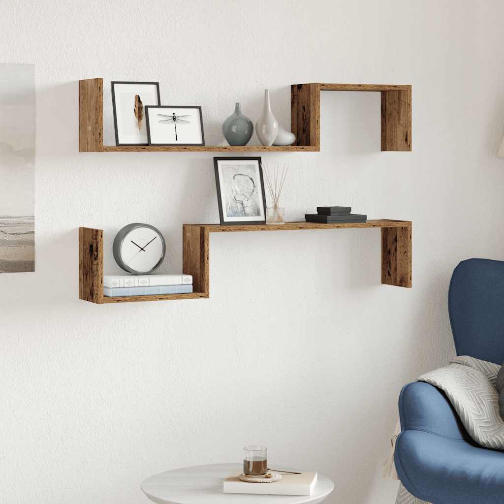 Wall Shelves 2 pcs Old Wood 100x15x20 cm Engineered Wood