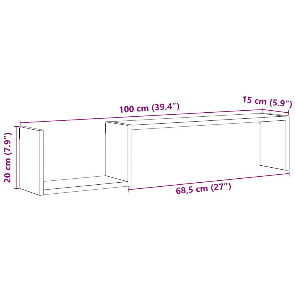 Wall Shelves 2 pcs Old Wood 100x15x20 cm Engineered Wood