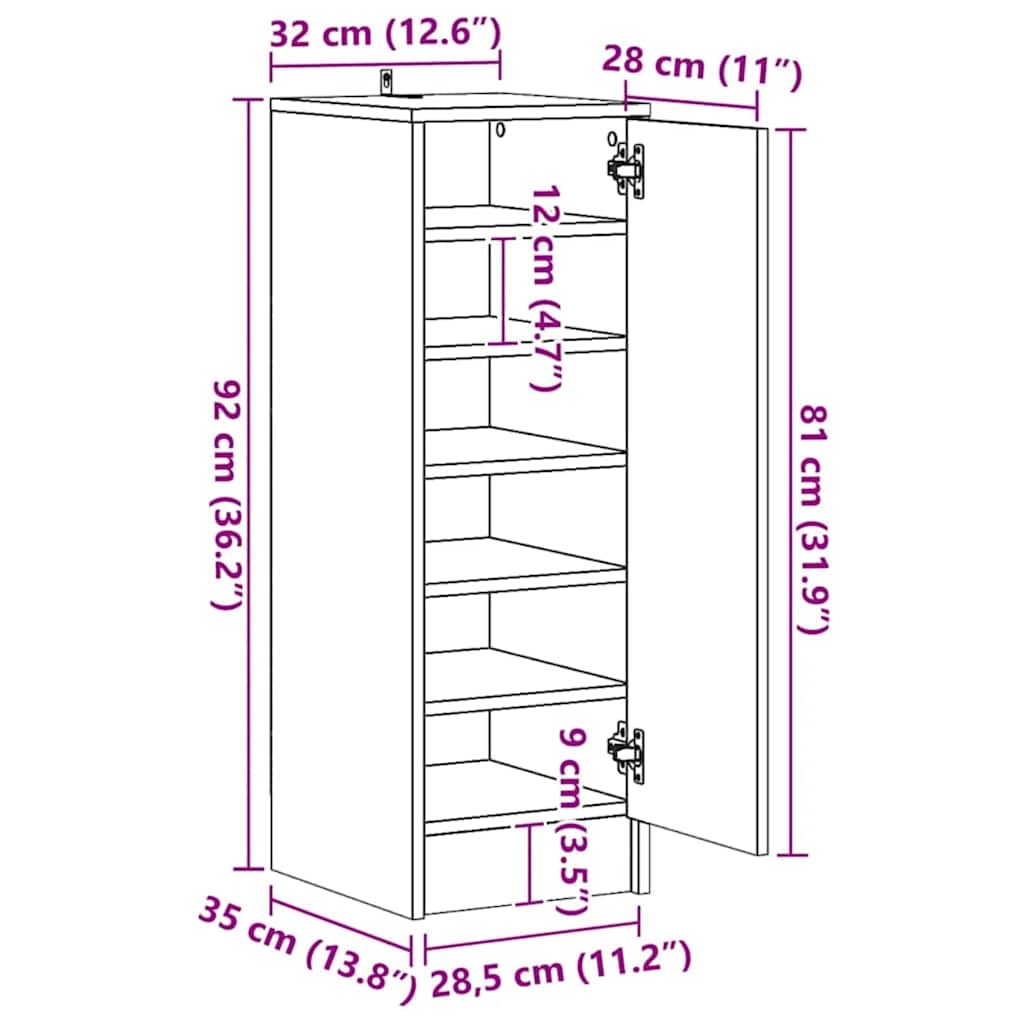 Shoe Cabinet Old Wood 32x35x92 cm Engineered Wood