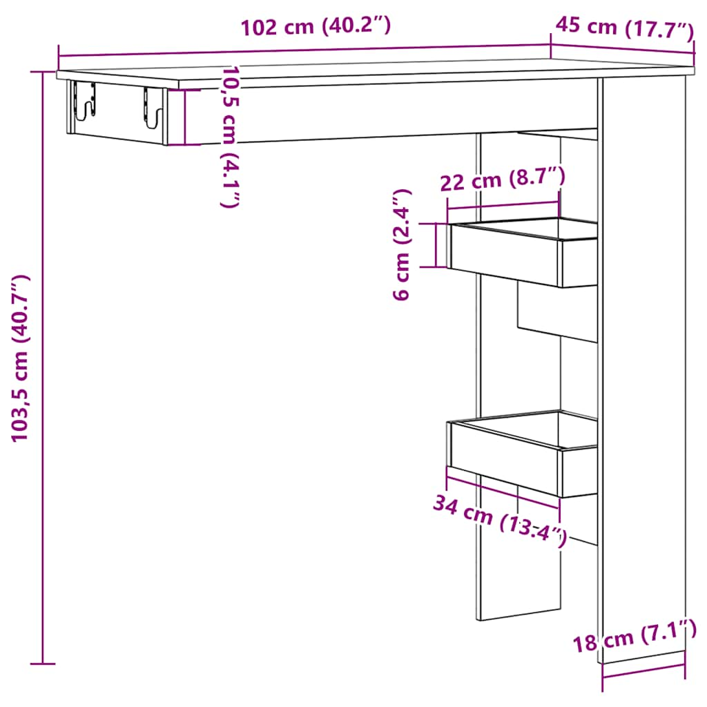 Wall Bar Table Old Wood 102x45x103.5 cm Engineered Wood