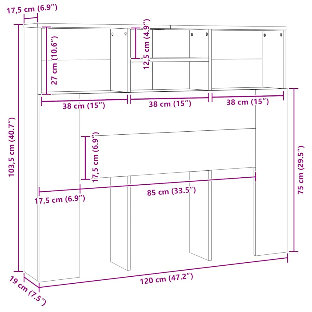 Headboard Cabinet Artisian Oak 120x19x103.5 cm Engineered Wood