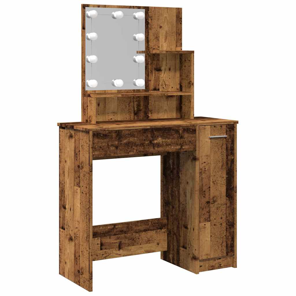 Dressing Table with LED Old Wood 86.5x35x136 cm