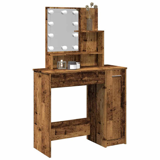 Dressing Table with LED Old Wood 86.5x35x136 cm