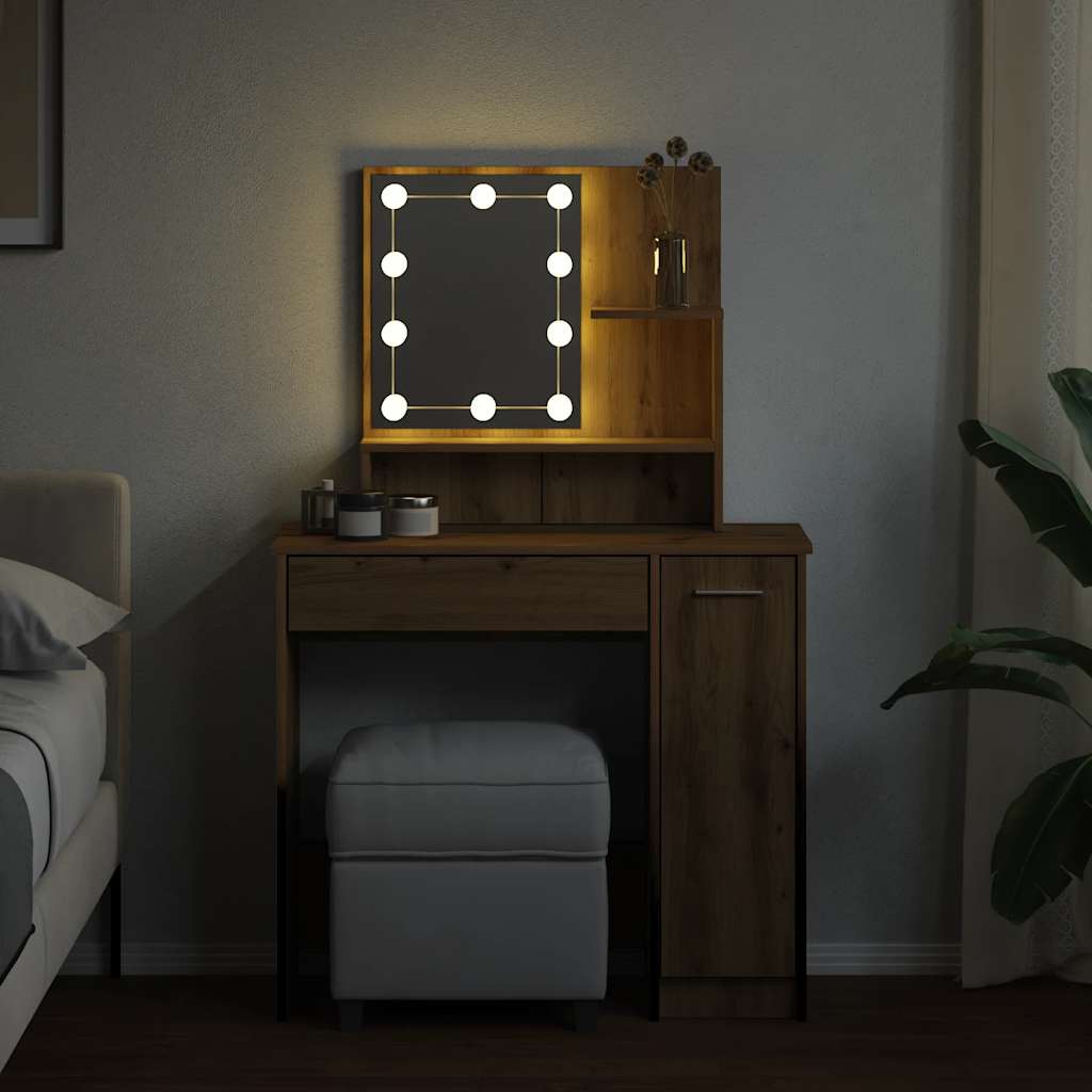Dressing Table with LED Artisan Oak 86.5x35x136 cm