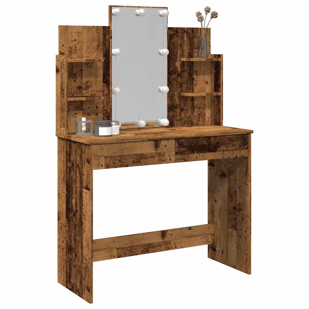 Dressing Table with LED Lights Old Wood 96x40x142 cm