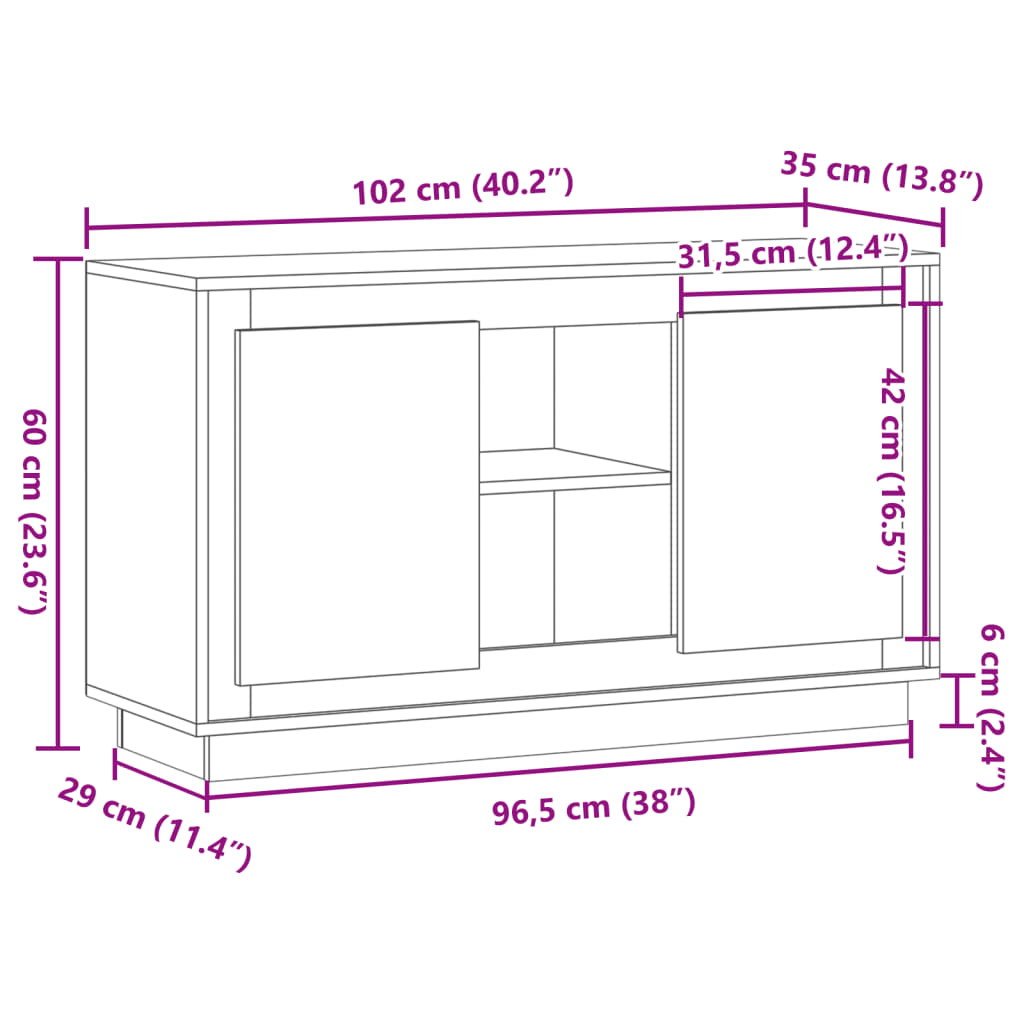Sideboard Old Wood 102x35x60 cm Engineered Wood