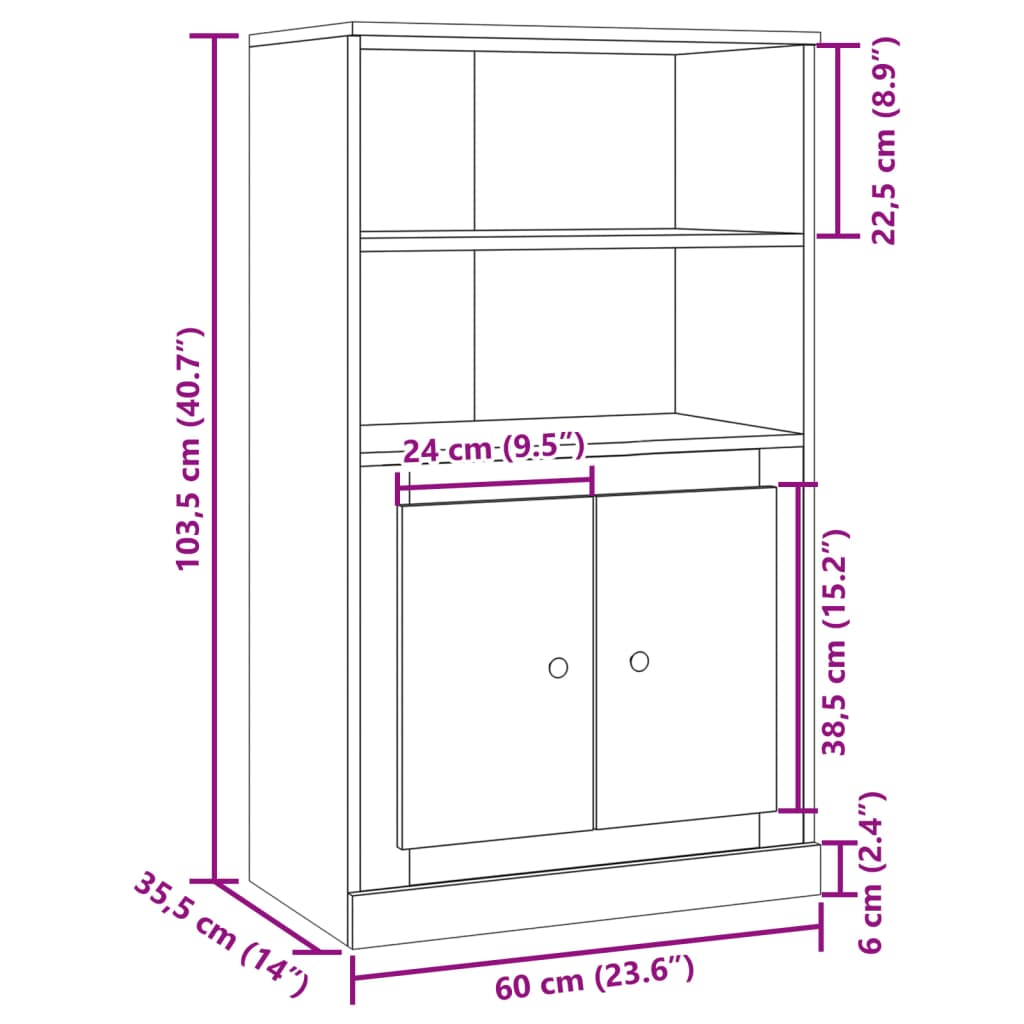 Highboard Old Wood 60x35.5x103.5 cm Engineered Wood
