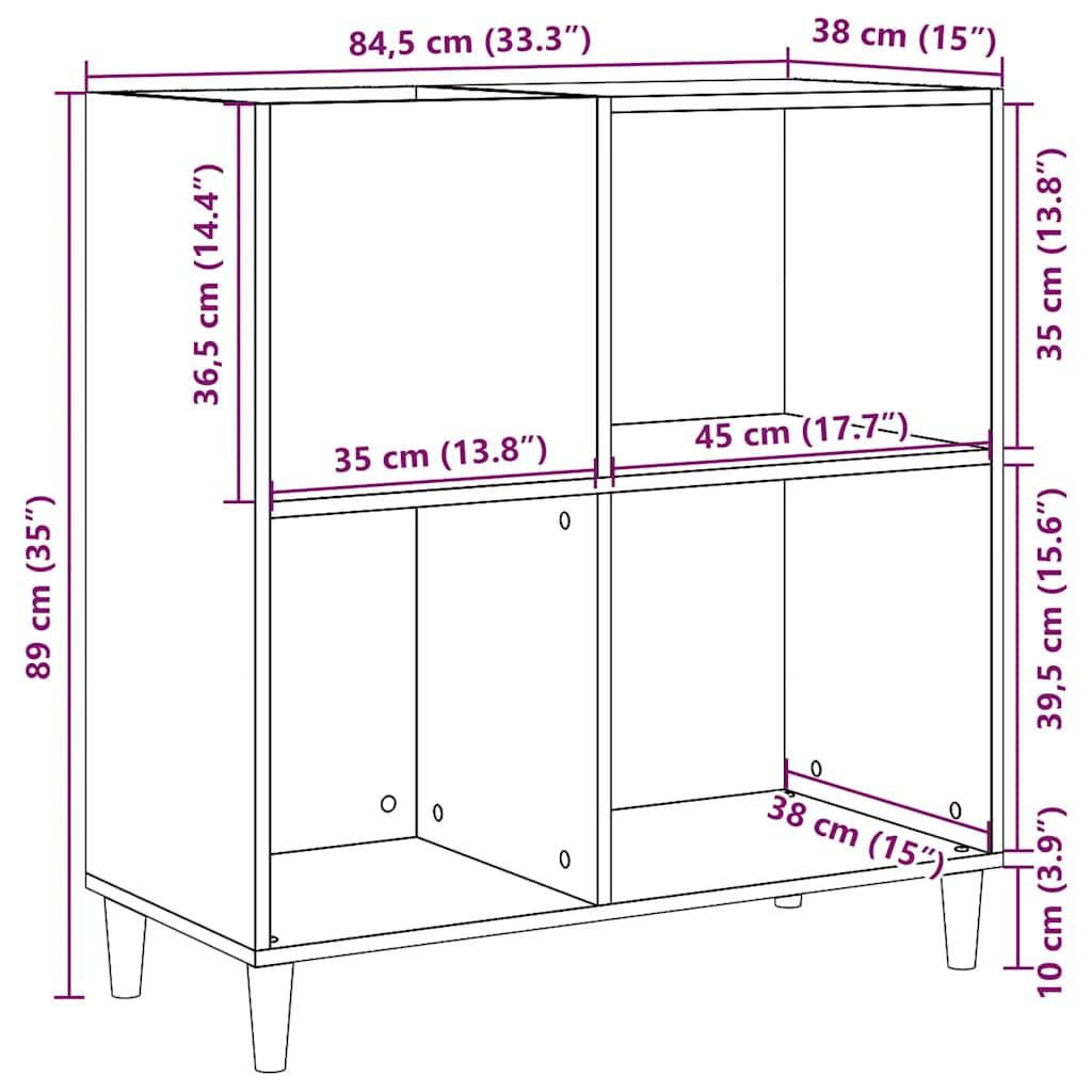 Record Cabinet Old Wood 84.5x38x89 cm Engineered Wood