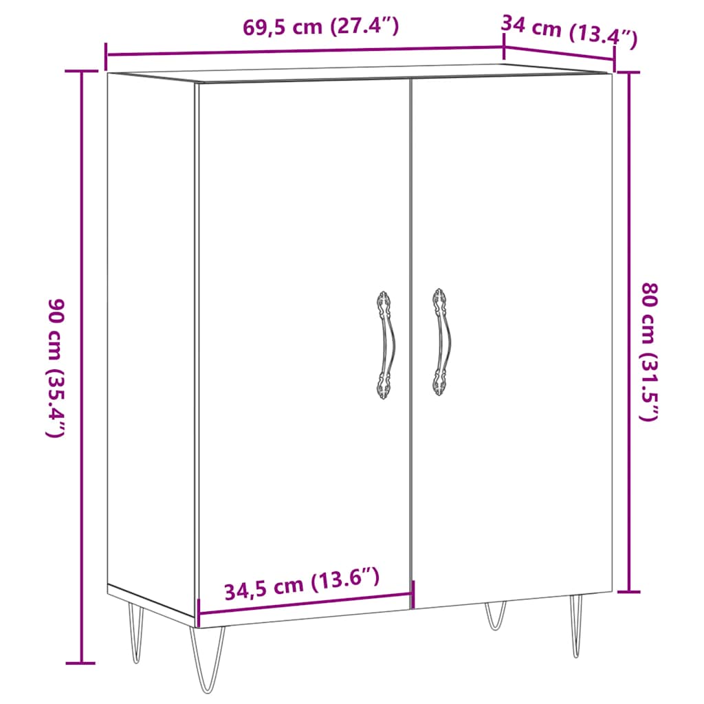 Sideboard Old Wood 69.5x34x90 cm Engineered Wood