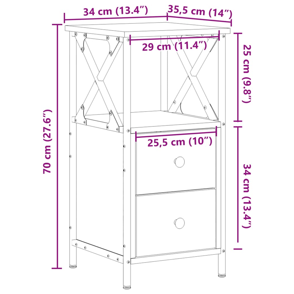 Bedside Cabinets 2 pcs Old Wood 34x35,5x70 cm Engineered Wood