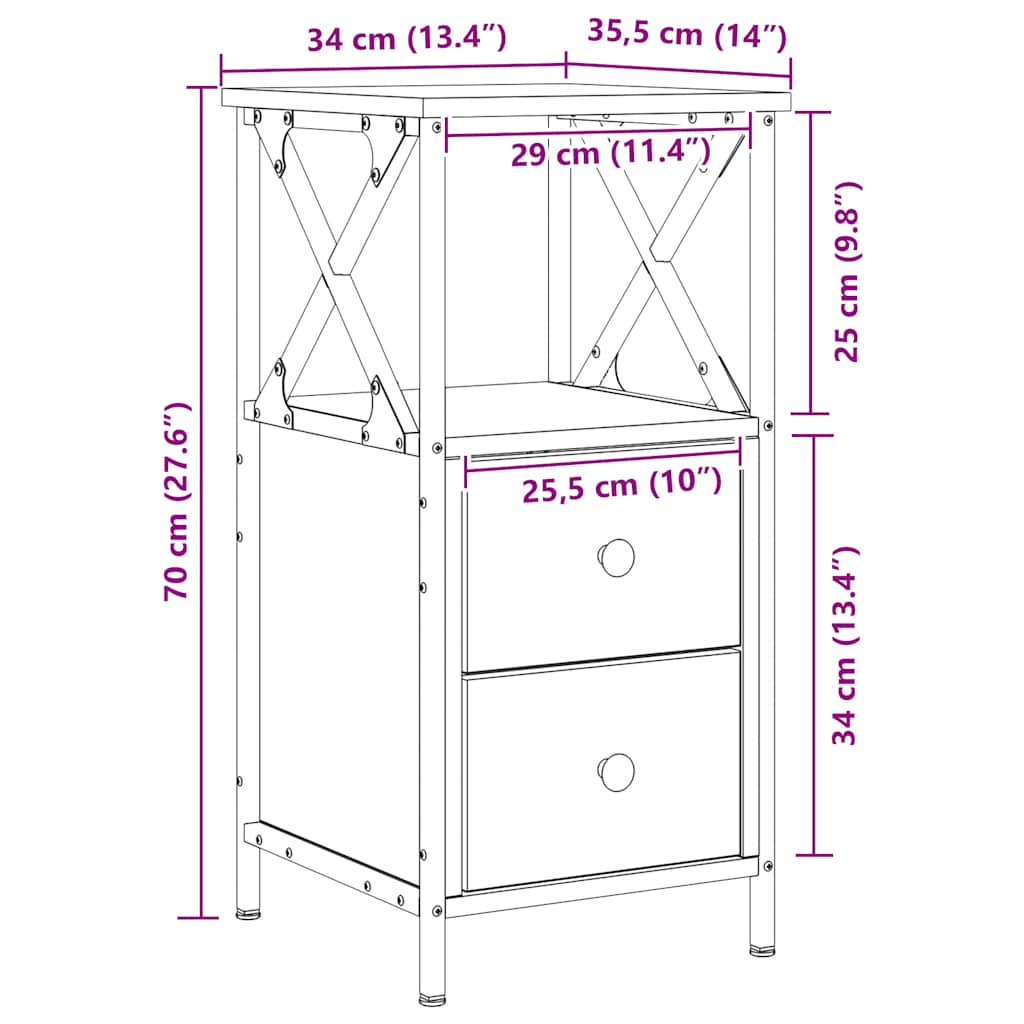 Bedside Cabinet Artisan Oak 34x35.5x70 cm Engineered Wood
