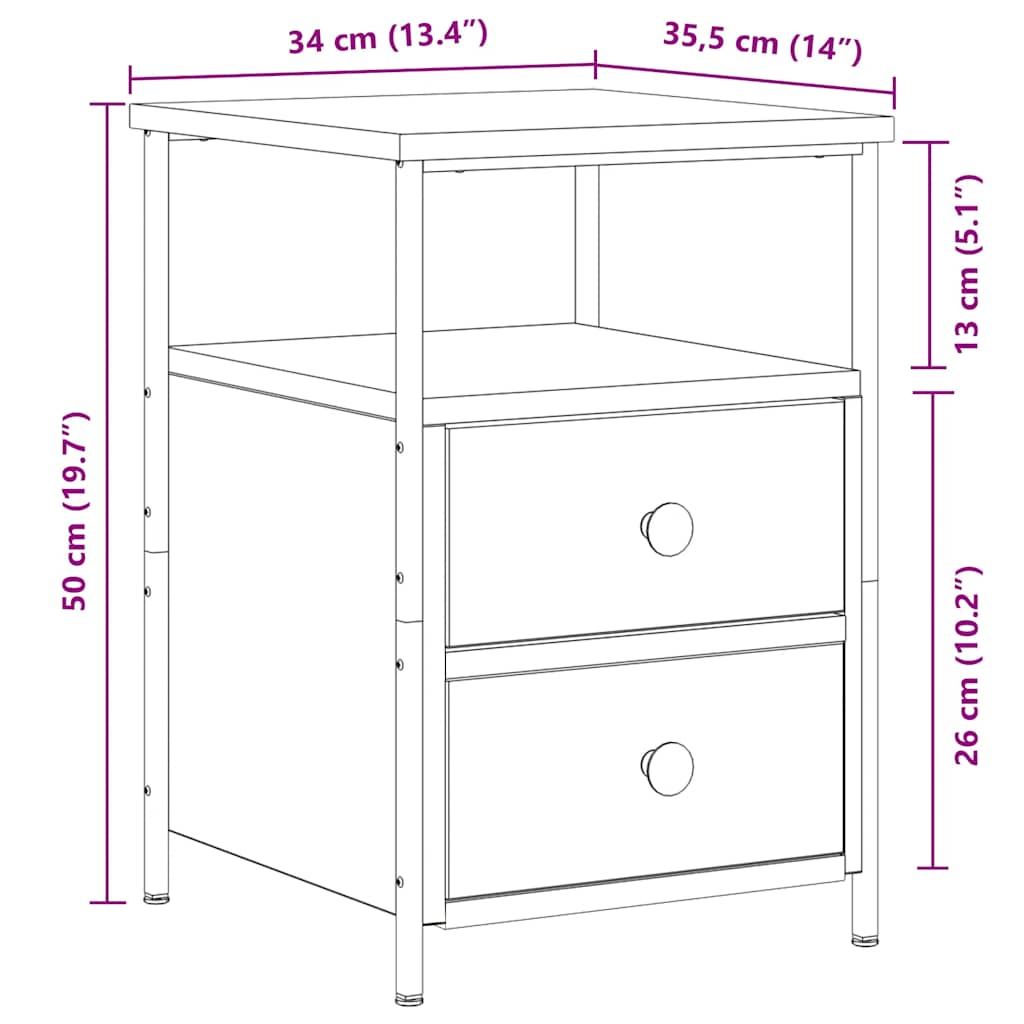 Bedside Cabinet Artisan Oak 34x35.5x50 cm Engineered Wood