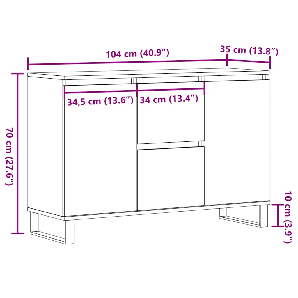 Sideboard Old Wood 101.5x35x70 cm Engineered Wood